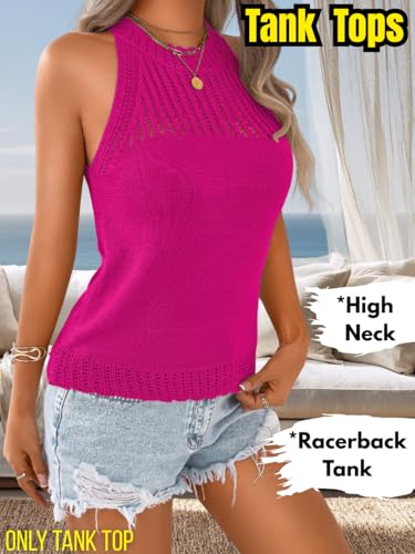 Image of ChiaoLezhee Women's Summer Knit Tank Tops, Racerback High Neck Lightweight Sweater Vest, Dressy Casual Outfits