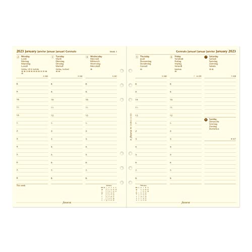 Filofax Nappa Organizer, A5 Size, Vanilla - Nappa Leather, Six Rings, With Cotton Cream Week-To-View Calendar Diary, Multilingual, 2023 (C025158-23) #TOP1