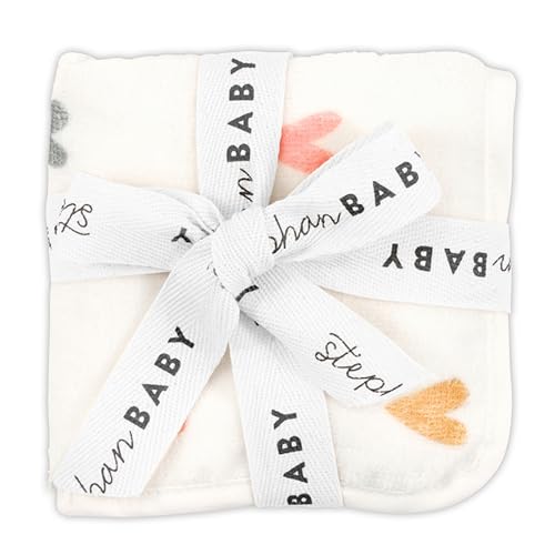 Image of Stephan Baby 2-Piece Washcloth Set - Soft 100% Cotton Velour Terry Cloth, 10 inch Square, Hearts