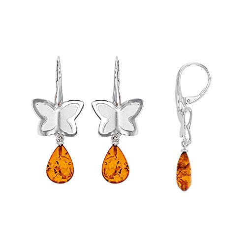 Dormeuses double papillons argent et ambre pour sublimer vos tenues de soirée