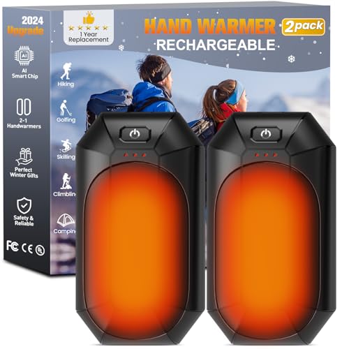 2-Pack Hand Warmers Rechargeable,Portable Electric Hand Warmers Reusable,USB 2 in 1 Handwarmers,Outdoor/Indoor/Working/Studying/Camping/Hunting/Golf/Pain Relief/Games/Warm Gifts for Men Women Kids