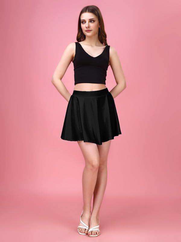 Image of TRENDMALLS Girl's /Women's Classic Stretchy All Time Trendy Mini Skater Knee Length Solid Skirt Women Girls