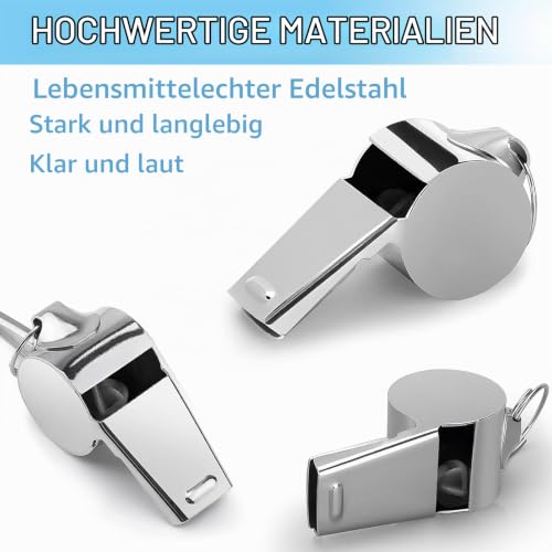 Vandomrise Pfeife, 2 Stück Edelstahl Trillerpfeife, Sportpfeifen mit Schlüsselband, lauter klarer Klang, Whistle Ideal für Trainer, Schulsport, Fußball Schiedsrichter, Beamte