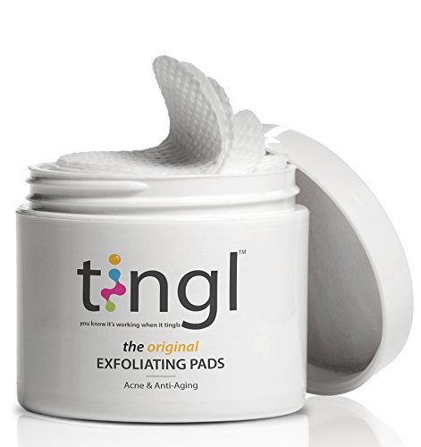tingl Acne Treatment and Anti-Aging Face Exfoliator with Glycolic Acid, Salicylic Acid, and Lactic Acid. Natural Exfoliant, Face Toner, Pore Minimizer, and Oil Cleanser Pads For Women and Men