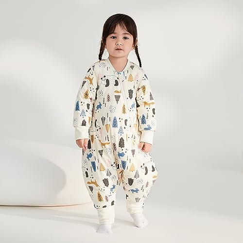 Image of Duomiaomiao 3.5 TOG Toddler Sleep Bag 12-24 Months 100% Cotton Winter Side Open Zipper Baby Sleep Sack with Feet, Warm Toddler Wearable Blanket