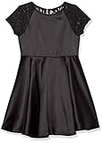 Calvin Klein Girls' Sleeveless Party Dress, Fit and Flare Silhouette, Round Neckline & Back Zip Closure, Black Satin, 6