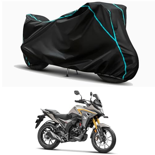 Image of Waterproof Bike Body Cover Compatible for | Honda CB200X | Taffeta Fabric, Sky Piping Design, Bottom Elastic Fit | Dustproof, Sun UV & Rain Protection for All Weather.