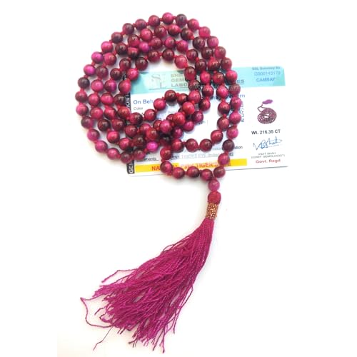 Image of Apnisanskriti Premium Pink Tiger Eye Stone Mala for Men and Women (6mm, AAA Quality, Lab Certified, 108+1) - Natural Stone Beads Mala - Pack of 1