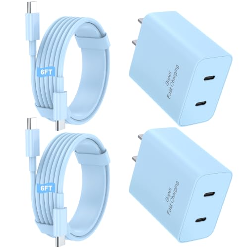 Image of iPhone 17 16 15 Charger Fast Charging, 45W Dual USB C Phone Charger Block with 6FT Long Type C Cable Cord for Apple iPhone 17 /Pro /Pro Max /17 Air /16 Pro /16 Pro Max /15 Plus /15 Pro /iPad /S26 Ultra(Blue)
