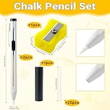 28 Pcs White Chalk Pencil for Sewing, Tailor Chalk Fabric Chalk for Sewingric Pencil Set with Refillable Cartridge & Sharpener for Sewing, Dressmaking DIY Craft