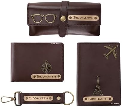AICA Customized Mens Combo Wallet Giftset (Darkbrown) Vegan Leather | Gift for Man | Birthday Gift for Man