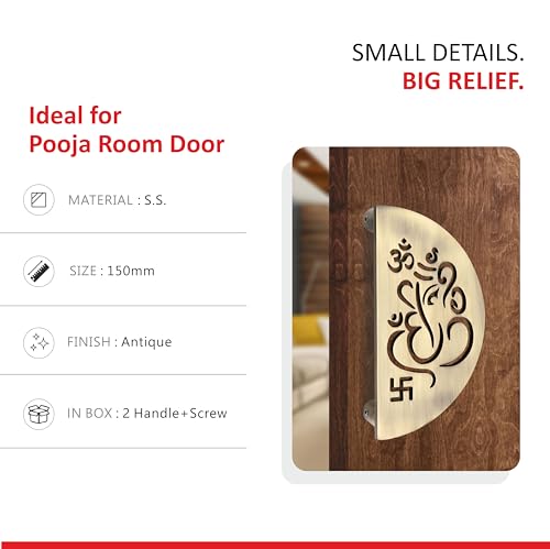 Image of COMPASS Main Door Handle | Door Handles for Main Door | Pull Handles for All The Doors of House | Office | Hotels, Antique Finish (Ganesh Gold, 6 Inch)