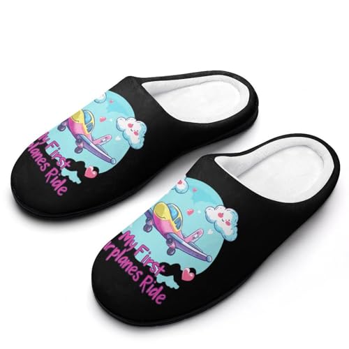 My First Airplane Ride Womens Cotton Slippers Warm House Shoes for Indoor Outdoor