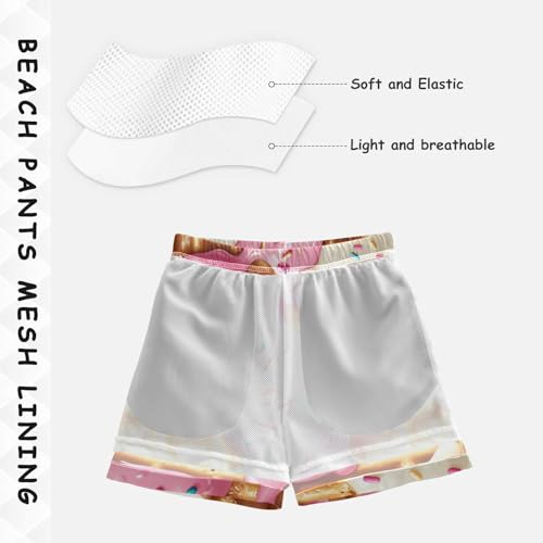 Pigsaly Boys' Swim Board Shorts Fuchsia Milk Pink Ice Cream Boy's Swim Trunks Kids Swimwear M4