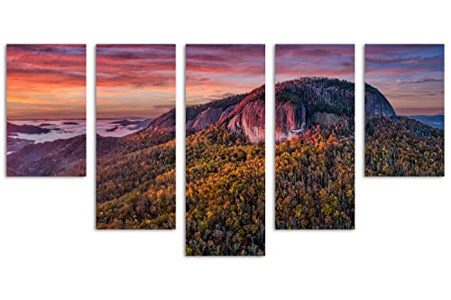 40 x 22 TOTAL - Glass Rock Mountain Dusk Wall Art Canvas Print 5 Panel Waterfall Split Blue Ridge...