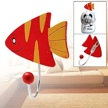 Aexit Unique Cartoon Construction Hardware Fish Mini Wall Hanging Wooden Hook Hnager Red and Yellow Model:96as196qo534