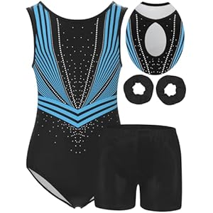 MOLLDAN Girls Gymnastics Leotard Athletic Biketard Unitard Tumbling Activewear Outfits for kids(No diamond) Cyberpunk-colorful Set 5Y(5-6 Years)