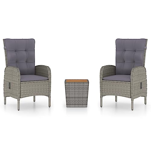 Patio Furniture Salon de jardin 3 pièces en rotin synthétique et bois d'acacia Gris – Image 3
