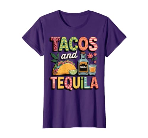 Tacos and Tequila T-Shirt, Women, Purple, Large