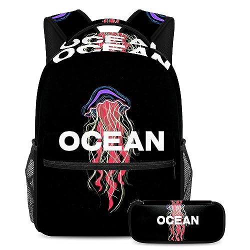 Sac de voyage pour étudiants Ocean Jellyfish et grand cartable adolescents