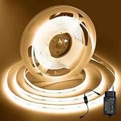 ShineBurky Striscia LED COB 5 Metri Bianco Caldo, 12V Luci LED Striscia Luminoso Strisce LED Flessibile per Interno Esterno Cucina Natale Camera da Letto Decorazione (con Adattatore)