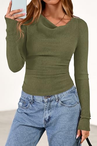 PRETTYGARDEN Women Cowl Neck Knit Fall Ruched Crop Tops - image 3