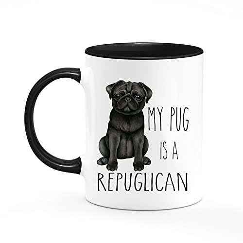 My Pug Is A Repuglican Funny Cute Adorable Republican Politics Black and White Dog Coffee Tea Hot Chocolate, 11 Ounce Ceramic Mug