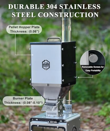 Image of TOMOUNT Pellet Bin with Burner for Tent Stove 304 Stainless Steel for Wood Stove