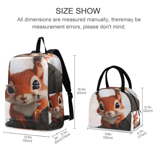 Curious Animal Print Backpack Set with Lunch Bag, Large Capacity Travel Backpacks and Lunch Box Insulated for Commute Hiking Picnic2