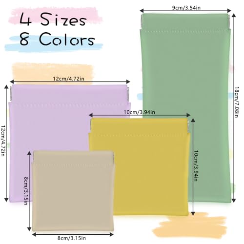 8PCS Pocket Cosmetic Bag Squeeze Top 4 Size Small Makeup Bag for Inside Purse, Waterproof Mini Makeup Pouch PU Leather Organizer Pouch No Zipper Self Closing Pouches for Women Coin Purse Lipstick2