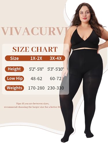 Image of Plus Size Opaque Tights for Women 240D Soft Solid Color Footed High Waist Control Top Pantyhose