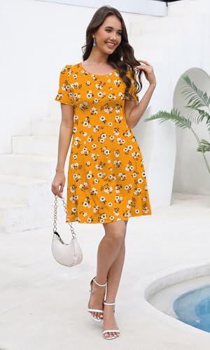 Image of COSSEN Women's Summer 2026 Casual Tshirt Dress Crew Neck Short Sleeve with Pockets Flowy Loose Swing A-Line Sundress