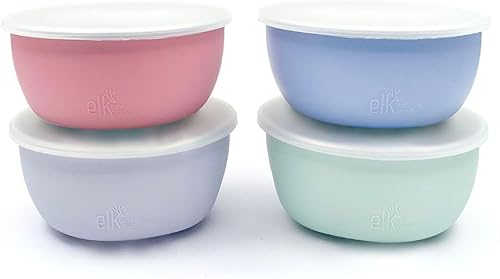 Elk and Friends Cuencos de acero inoxidable + funda de silicona y tapa de almacenamiento  Bebés, niños pequeños  Cuencos para cereales y aperitivos