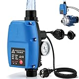 Pumpensteuerung Druckschalter mit Manometer, Druckschalter Wasserpumpe, Automatischer Pumpendruckregler, Druckwächter Druckschalter 10 bar Durchflusswächter für Hauswasserwerk Kreiselpumpe Gartenpumpe