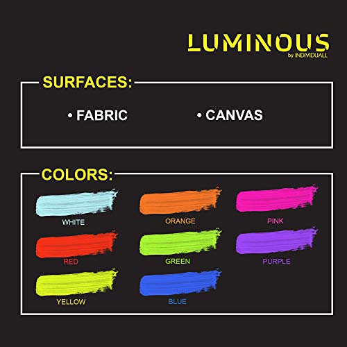 Individuall 4897108920370 Fabric Paint For Clothes - Set Of 8 Neon, 20Ml, Black Light Glow In The Dark Paint Colors thumb #1