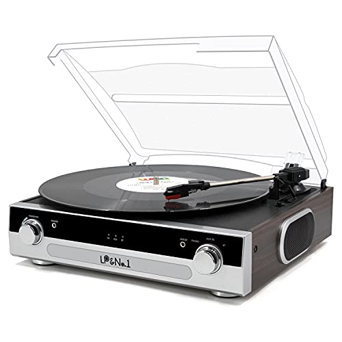 LP & NO.1 ALL-IN-ONE RECORD PLAYER BUILT-IN SPEAKERS BLUETOOTH TURNTABLE SUPPORTING VINYL TO MP3 RECORDING RCA OUTPUT AND AUX INPUT (SILVER)