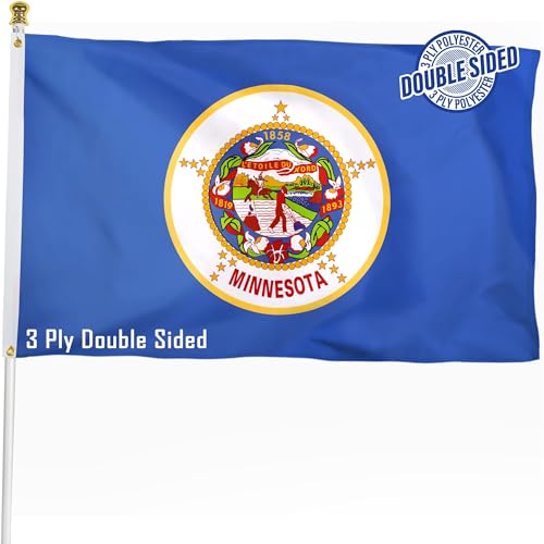 XIFAN Double Sided Minnesota State Flag 3x5 ft, Heavy Duty 3 Ply Durable Polyester, Original Old Style MN Flag with Vibrant Print, 4 Rows Hemming, Brass Grommets for Indoor Outdoor Decor