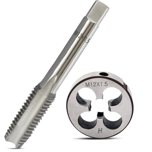 Image of M12x1.5 Tap and Die Set, Metric Right Hand M12 x 1.5 Tap Die Set, 12 x 1.5mm High-Speed Steel Thread Milling Tap and Die Suitable for Various Metals, M12 Thread Tap and Round Thread Die Tool