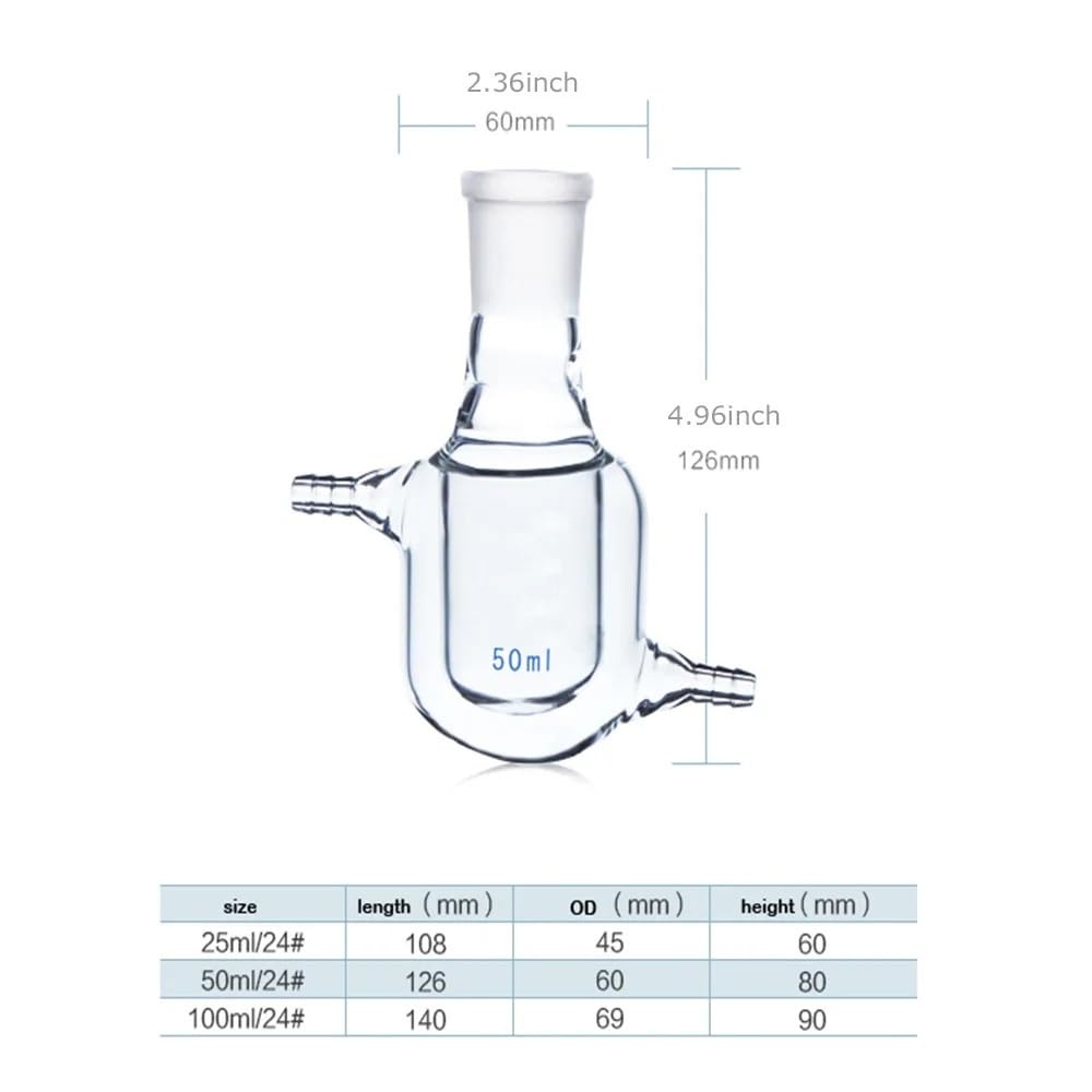 Matraz de vidrio de una sola boca con camisa, matraz de vidrio de doble capa, frasco de reacción de 25 ml, 50 ml y 100 ml, frasco de reacción de una sola boca inlaboratory 24/29(25ml)