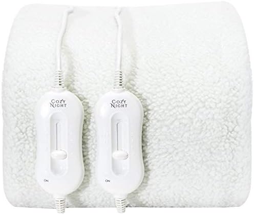 Cozy Night Electric Blanket Super King Size - Dual Control with 3 Heat Settings -Machine Washable - Overheat Protection and Memory Foam Compatible ,White,W182 x L200cm