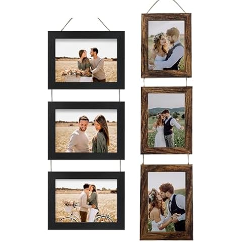 Rexllon Horizontally 4x6 and Vertically 5x7 Wall Hanging Picture Frames Collage with 3 Opening Distressed White Frames Cover