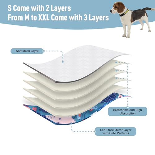Image of 5Pack Female Dog Diapers Washable,Reusable Diaper for Doggie,Highly Absorbent Dog Diaper,Adjustable Leakproof Puppy Diapers Skirt for Heat,Incontinence,Period Doggy Nappies