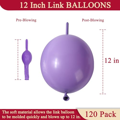 Image of 120 Pcs Link Balloons 12 Inch Linking Balloons for Birthday Wedding Party Festival Decorations (Light Purple)