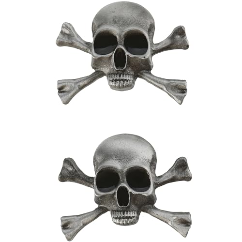 2Pcs Vintage Antique Silver Gothic Skull Brooch, Punk Style Skull