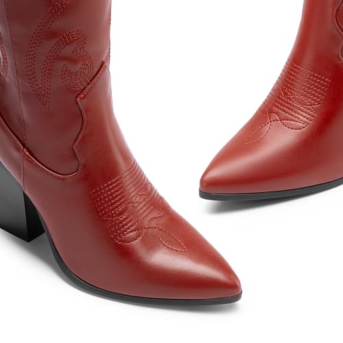 Image of DREAM PAIRS Cowboy Boots For Women, Comfortable Pull On Zipper Chunky Heel Pointed Toe Embroidered Western Cowgirl Knee High Boots