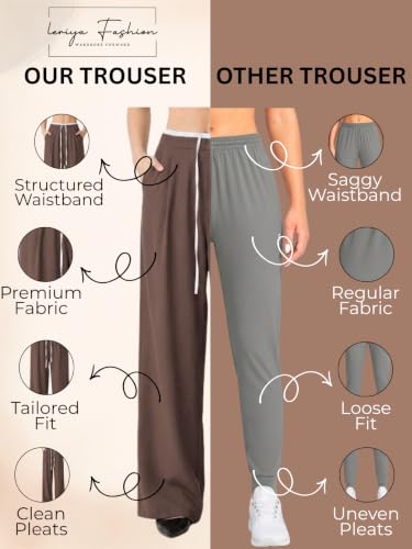 Image of Leriya Fashion Women High Waist Wide Leg Trousers | Summer Stretch Poly Lycra Palazzo Pants | Casual, Office & College Outfits | Flared Korean Style | Available in Sizes 28 to 38