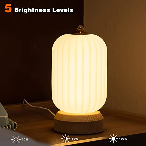 Yieonshion Small Table Lamp For Bedroom Bedside Lamps For Nightstand Minimalist Solid Wood Desk Lamp For Kids Room Living, 5 Level Dimmable Light & 3 Color Changing Unique Night Light #TOP2