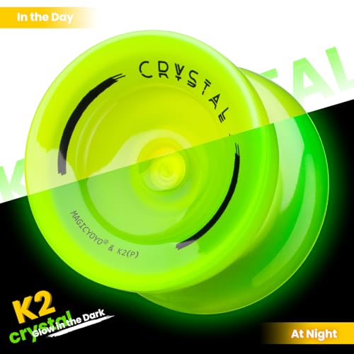 MAGICYOYO K2 Glow Yoyo for Kids 8-12, Responsive Yo-yo Glow in The Dark, Unresponsive Yo yos for Adults, Plastic Yoyo Professional for Finger Spin Trick, 12 Yo-yos Strings + Accessory kit -Glow Yellow