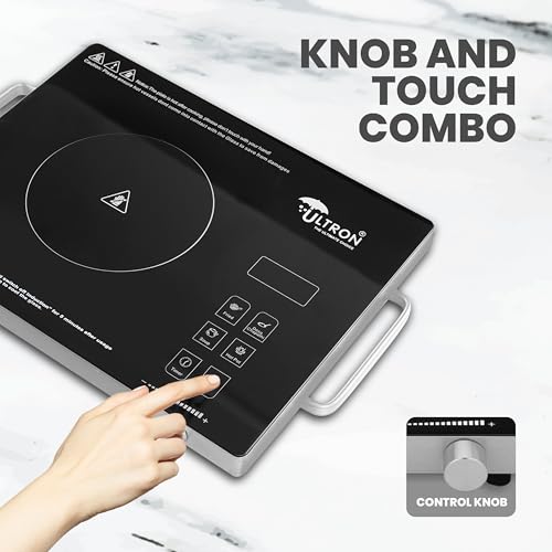 Image of ULTRON Infra SS 2000W Infrared Cooktop with Knob & Touch Control, Ceramic Glass, Works with All Cookware, 4 Cooking Modes, Fast Heating Electric Stove with Free Grill Rack & 1 Year Warranty.