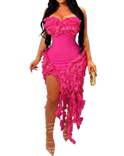 IyMoo Women's Sexy Ruffle Bodycon Club Dress Sexy Backless Cocktail